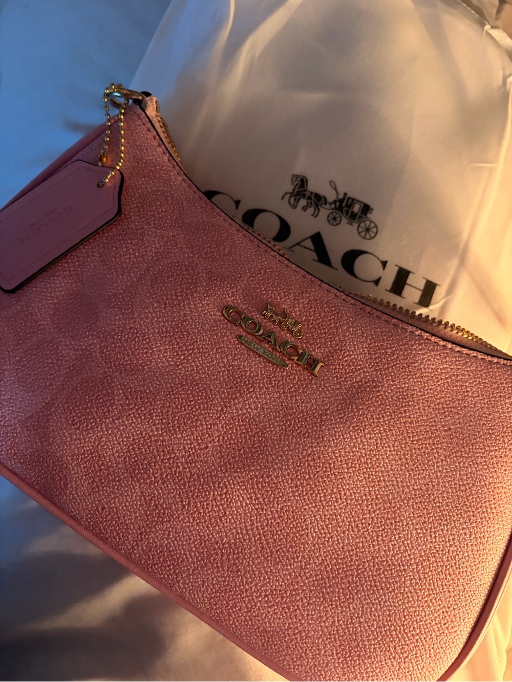 Pink Leather handbag with Gold-Tone Logo & gold chain strap